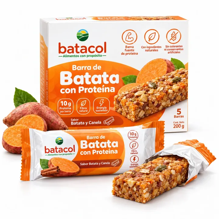 Caja de barras de batata con proteína Batacol, sabor batata y canela